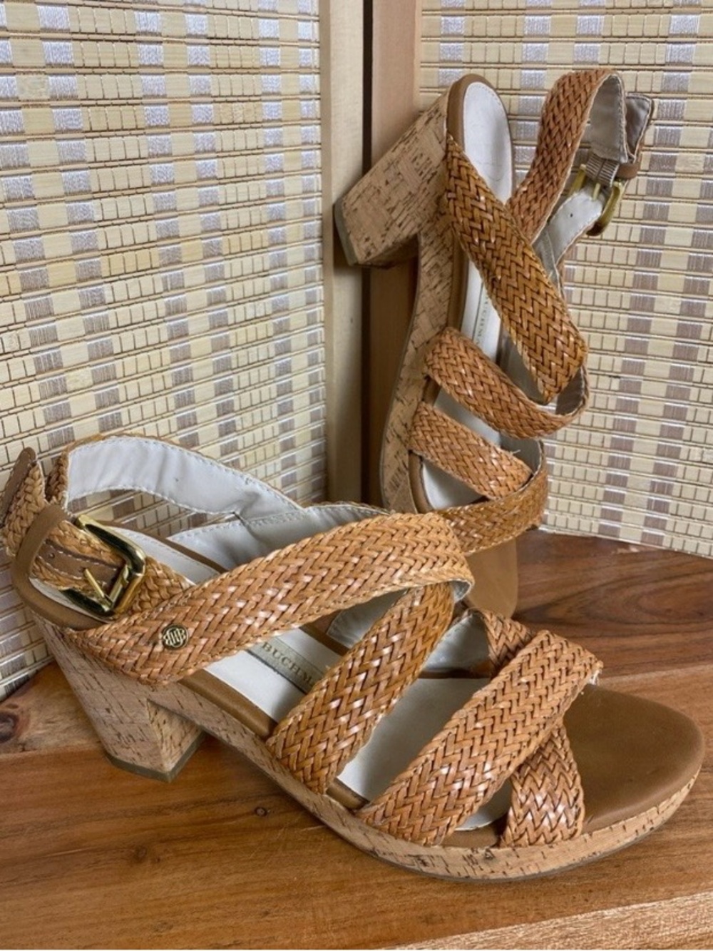 Dana Buchman Woman’s 7.5 Brown Faux Leather Braided Slingback Strappy Sandals